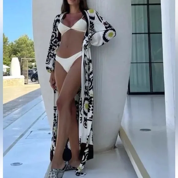 Zara Black, White, and Yellow Floral Maxi Dress or cover up - Picture 4 of 11